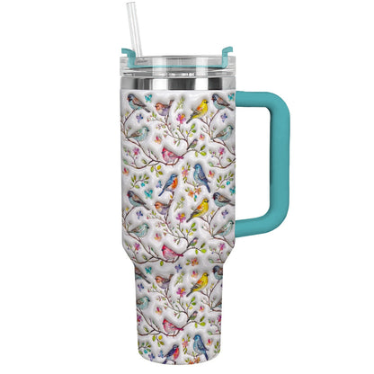 Bird Lovers 40 oz Tumbler Puffy Whispering Songbirds Blossom Haven