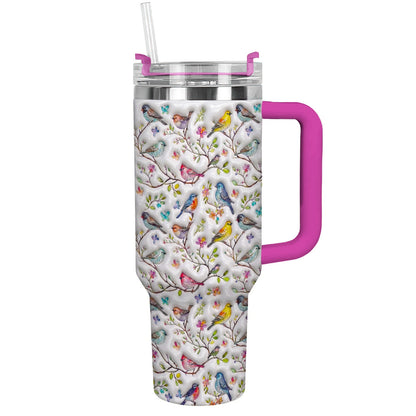 Bird Lovers 40 oz Tumbler Puffy Whispering Songbirds Blossom Haven