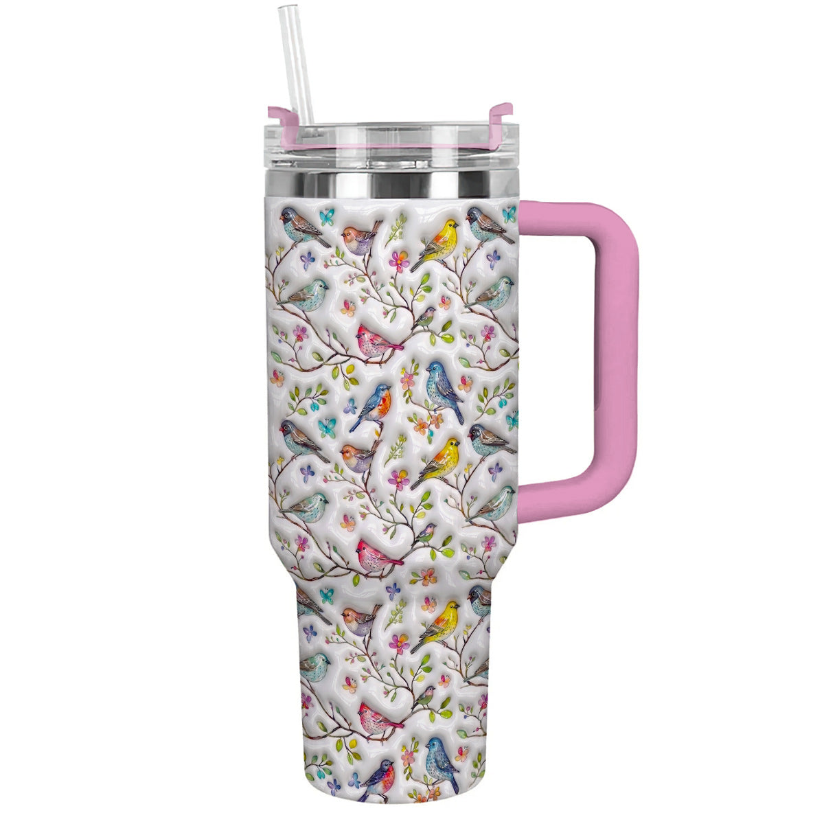 Bird Lovers 40 oz Tumbler Puffy Whispering Songbirds Blossom Haven