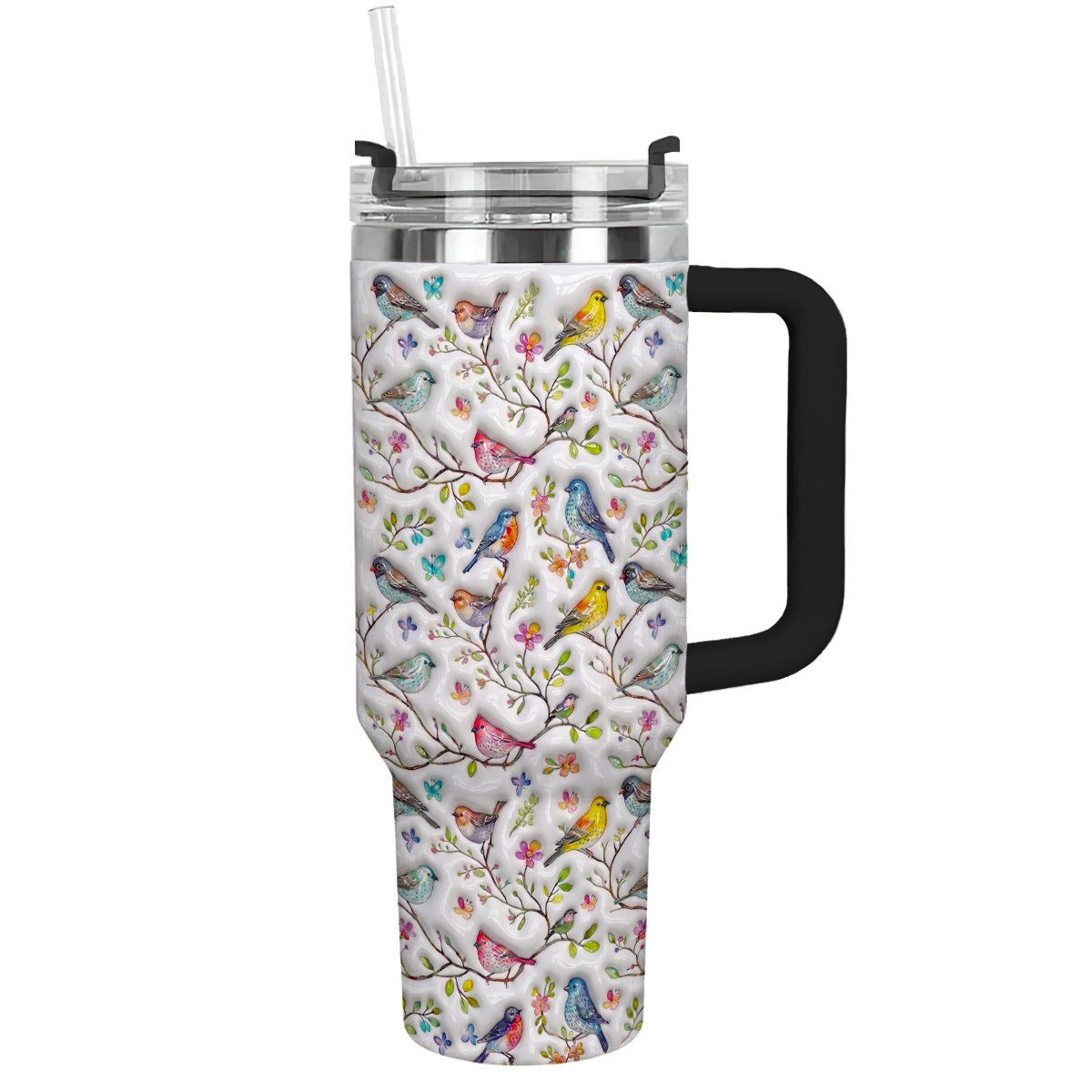 Bird Lovers 40 oz Tumbler Puffy Whispering Songbirds Blossom Haven