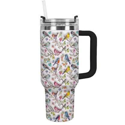 Bird Lovers 40 oz Tumbler Puffy Whispering Songbirds Blossom Haven