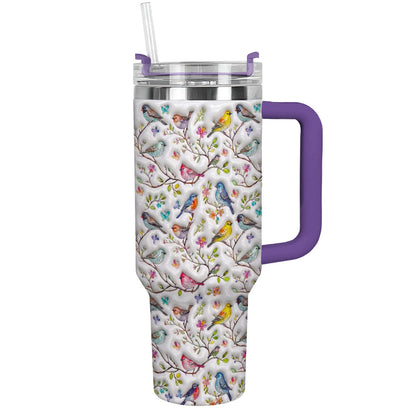 Bird Lovers 40 oz Tumbler Puffy Whispering Songbirds Blossom Haven
