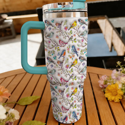 Bird Lovers 40 oz Tumbler Puffy Whispering Songbirds Blossom Haven