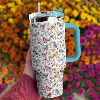 Bird Lovers 40 oz Tumbler Puffy Whispering Songbirds Blossom Haven