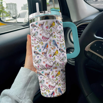 Bird Lovers 40 oz Tumbler Puffy Whispering Songbirds Blossom Haven