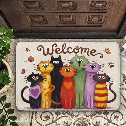 Whimsical Cat Doormat Floor Mat Runner Rug Whimsical Cat Welcome Parade
