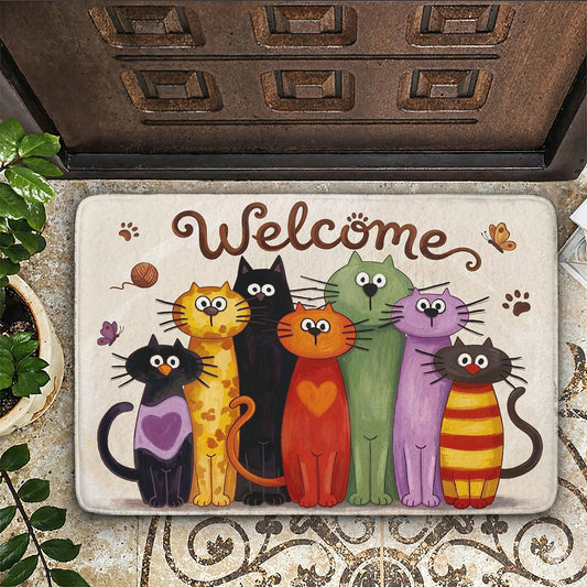 Whimsical Cat Doormat Floor Mat Runner Rug Whimsical Cat Welcome Parade
