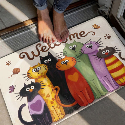 Whimsical Cat Doormat Floor Mat Runner Rug Whimsical Cat Welcome Parade