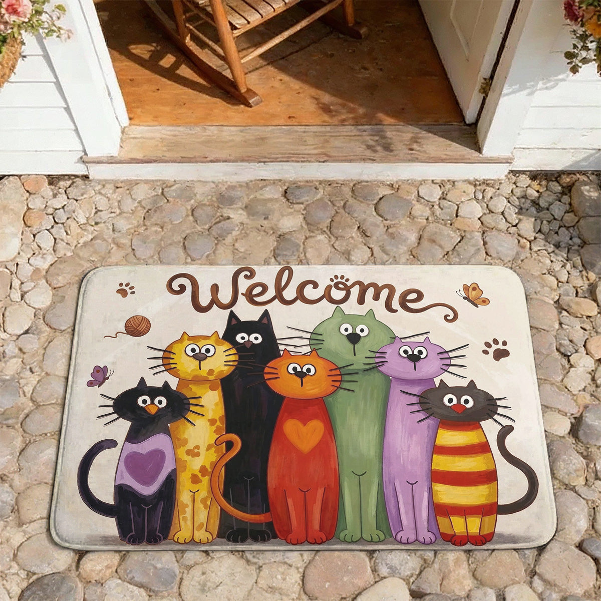 Whimsical Cat Doormat Floor Mat Runner Rug Whimsical Cat Welcome Parade