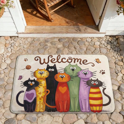 Whimsical Cat Doormat Floor Mat Runner Rug Whimsical Cat Welcome Parade