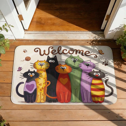 Whimsical Cat Doormat Floor Mat Runner Rug Whimsical Cat Welcome Parade