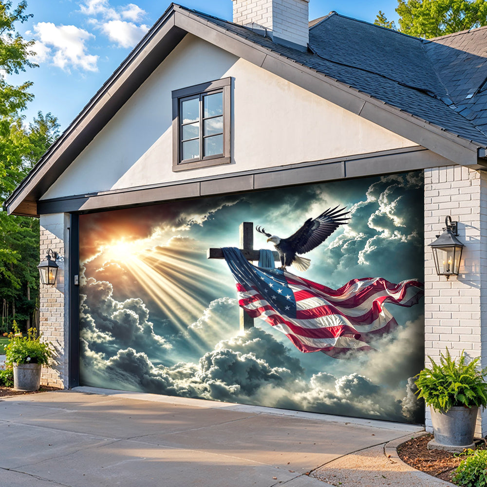 Christian Garage Door Banner Decoration - Glory Over The Cross