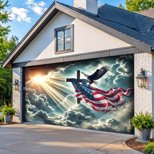 Christian Garage Door Banner Decoration - Glory Over The Cross