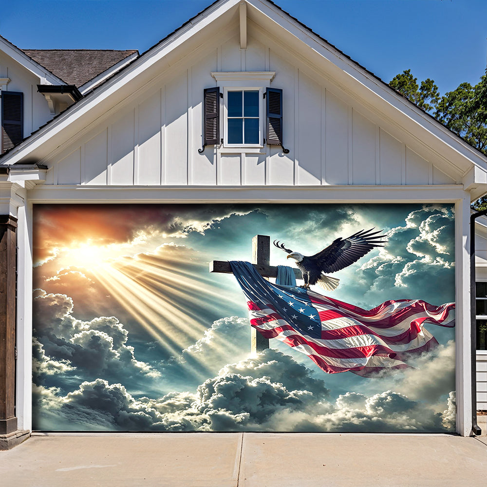 Christian Garage Door Banner Decoration - Glory Over The Cross