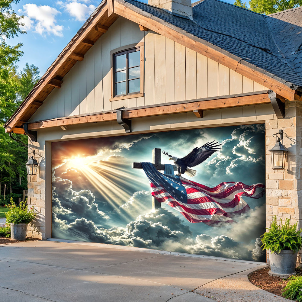 Christian Garage Door Banner Decoration - Glory Over The Cross