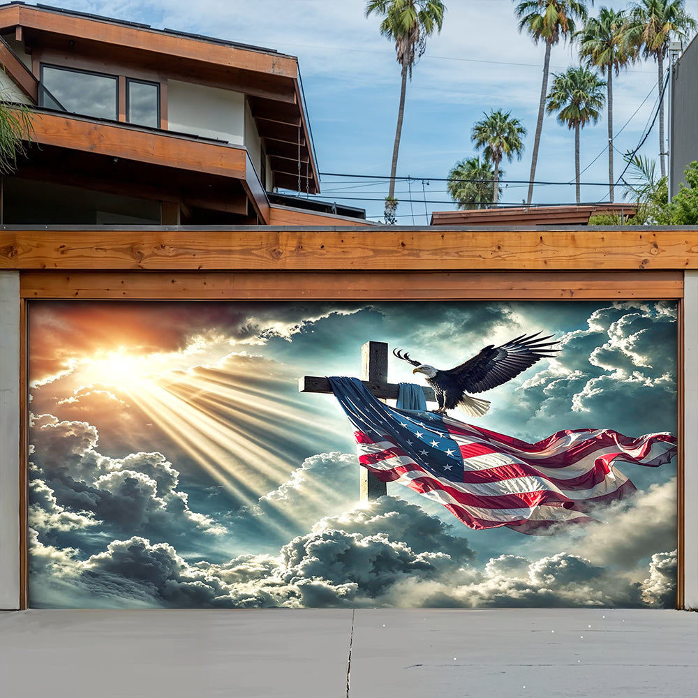 Christian Garage Door Banner Decoration - Glory Over The Cross