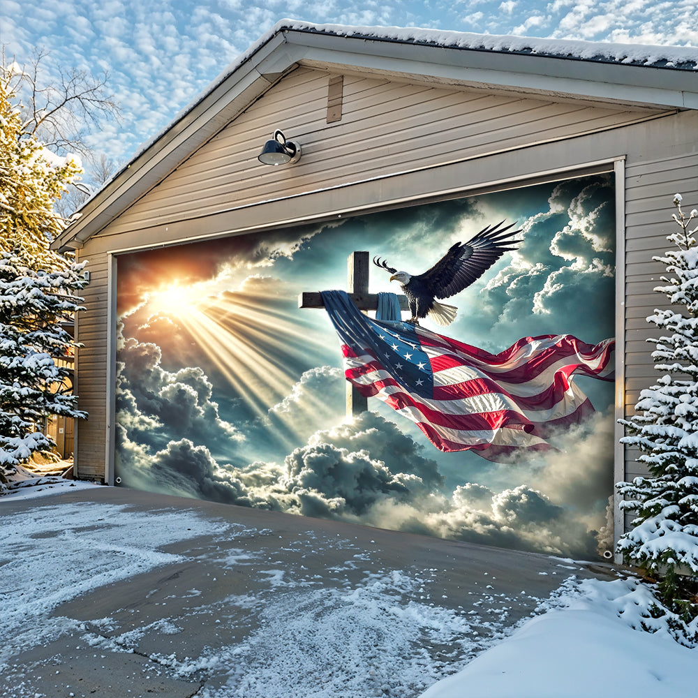 Christian Garage Door Banner Decoration - Glory Over The Cross