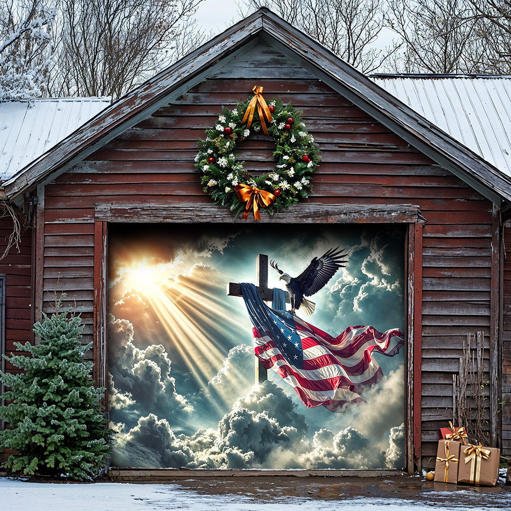 Christian Garage Door Banner Decoration - Glory Over The Cross
