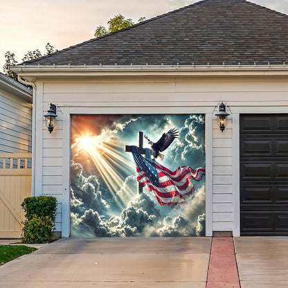Christian Garage Door Banner Decoration - Glory Over The Cross