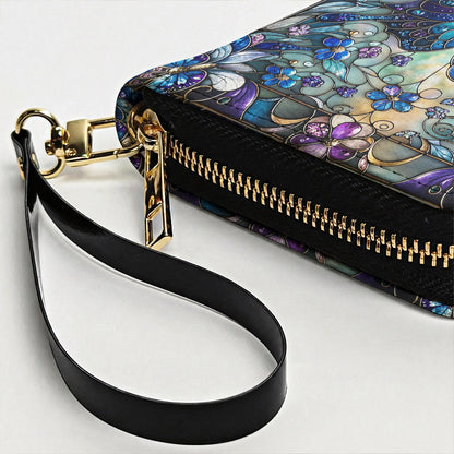 Butterfly Leather Wallet Butterfly in Blooming Glass