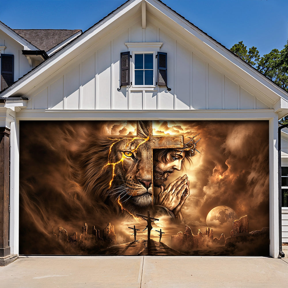 Faith Garage Door Banner Decoration - Lion Of Faith Redemption