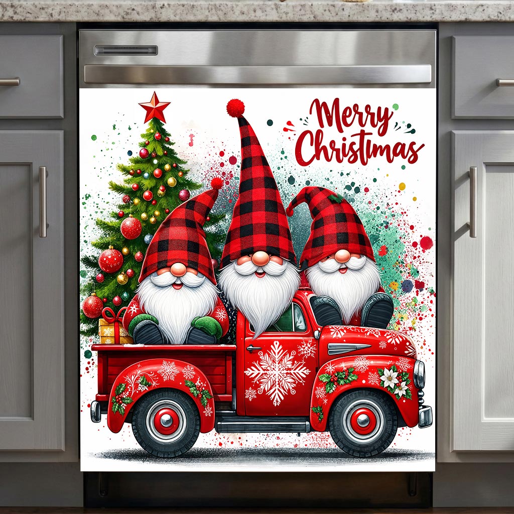 Christmas Magnetic Dishwasher Cover Christmas Gnome Truck Cheer