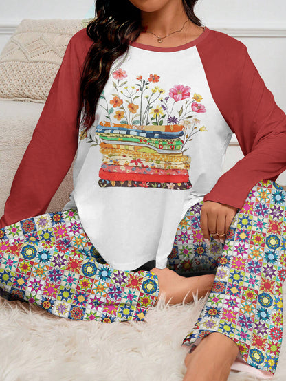 Quilting Lover Raglan Lounge Pajamas Bright Patchwork Blossoms