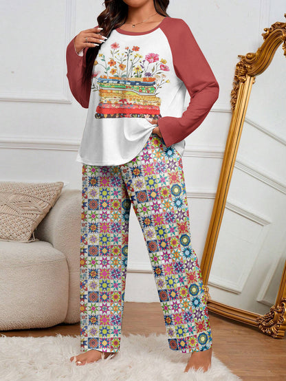 Quilting Lover Raglan Lounge Pajamas Bright Patchwork Blossoms