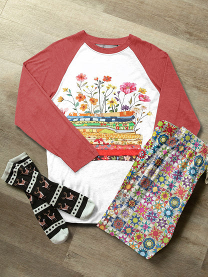 Quilting Lover Raglan Lounge Pajamas Bright Patchwork Blossoms