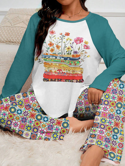 Quilting Lover Raglan Lounge Pajamas Bright Patchwork Blossoms