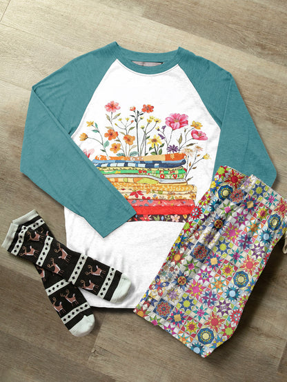Quilting Lover Raglan Lounge Pajamas Bright Patchwork Blossoms