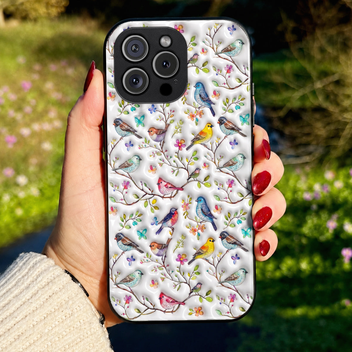 Bird Lovers Phone Case Puffy Whispering Songbirds Blossom Haven