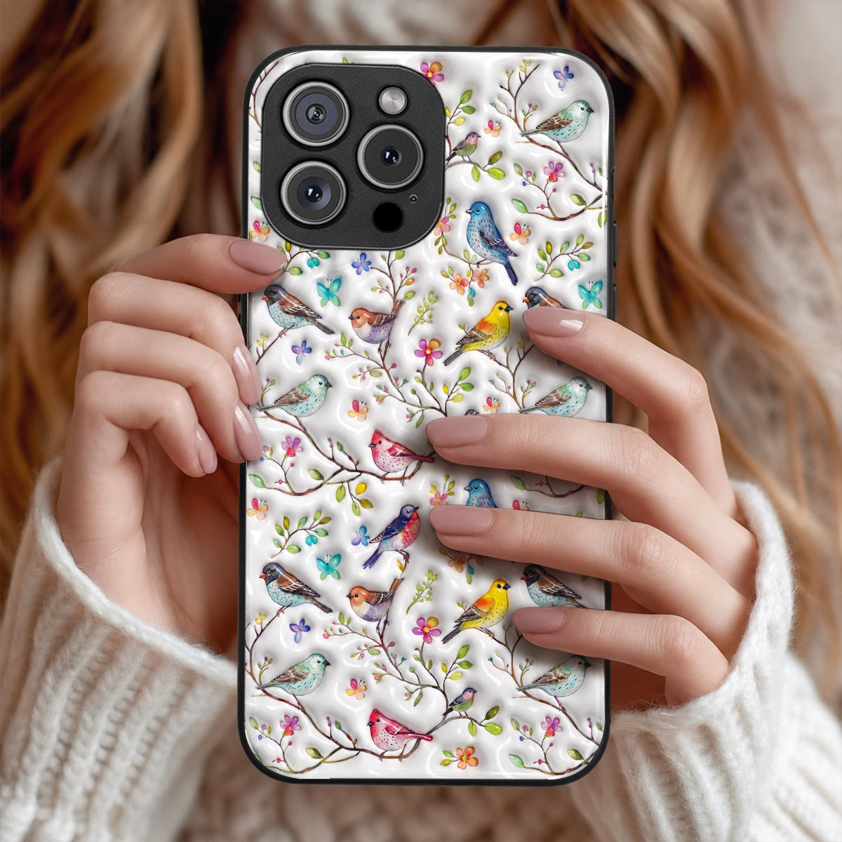 Bird Lovers Phone Case Puffy Whispering Songbirds Blossom Haven