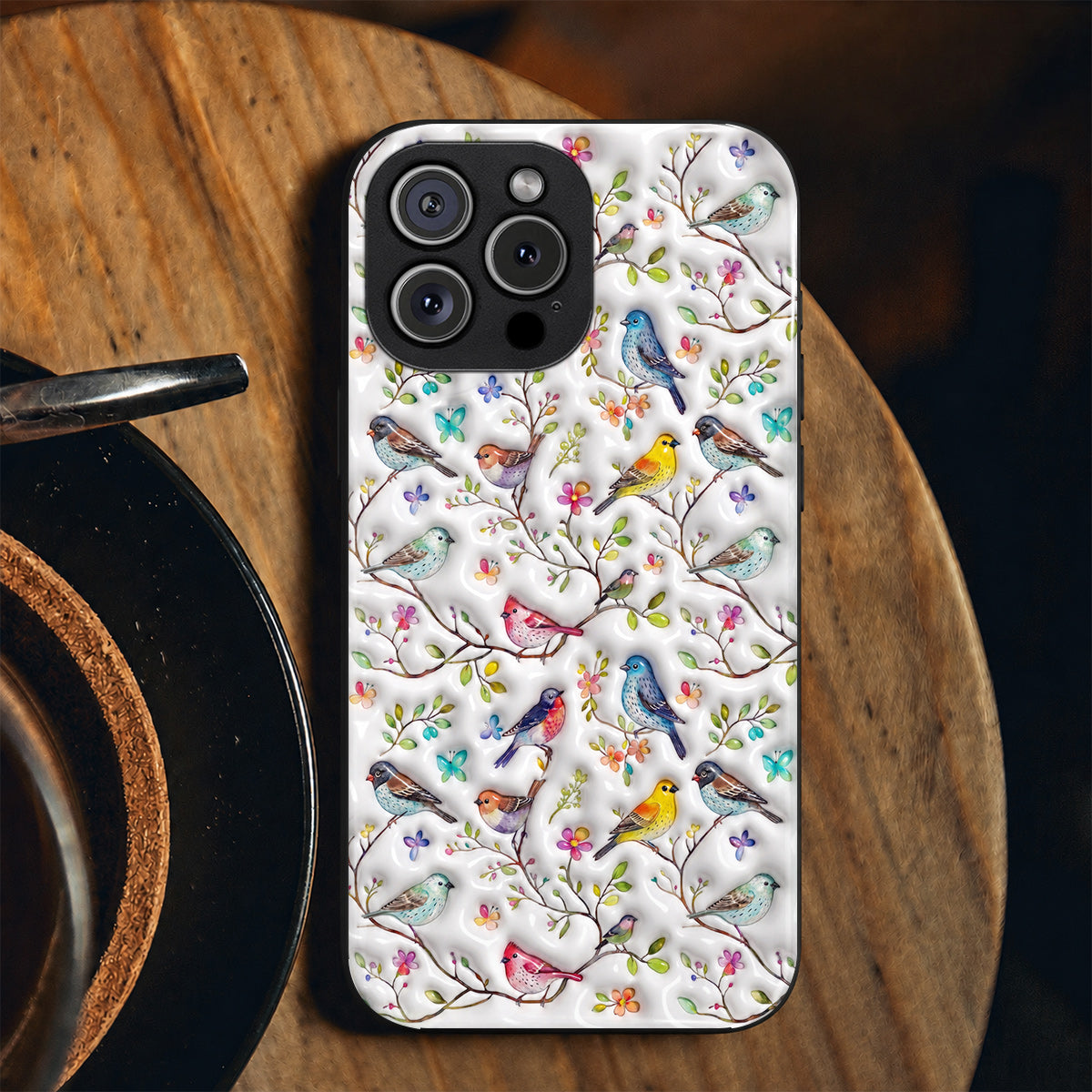 Bird Lovers Phone Case Puffy Whispering Songbirds Blossom Haven