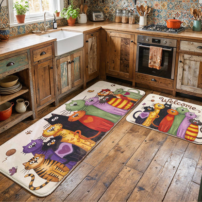 Whimsical Cat Doormat Floor Mat Runner Rug Whimsical Cat Welcome Parade