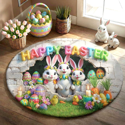 Bunny Easter Lover Round Rug Easter Bunny Wonderland
