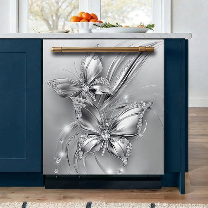 Floral Butterfly Magnetic Dishwasher Cover Ethereal Silver Butterfly Harmony