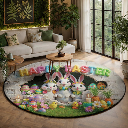 Bunny Easter Lover Round Rug Easter Bunny Wonderland
