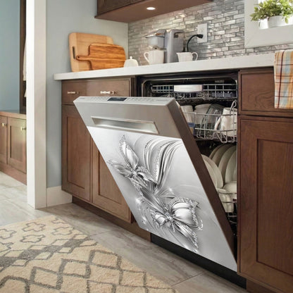 Floral Butterfly Magnetic Dishwasher Cover Ethereal Silver Butterfly Harmony
