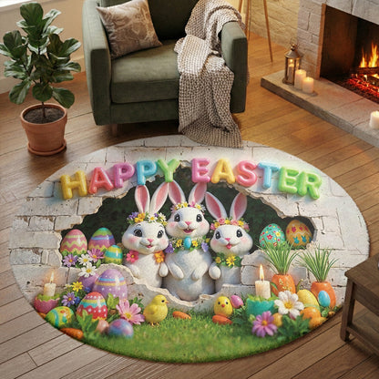 Bunny Easter Lover Round Rug Easter Bunny Wonderland