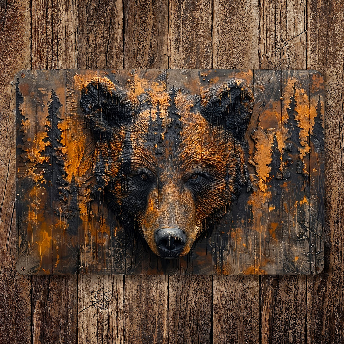 Bear 2D Metal Sign Rustic Grizzly Spirit