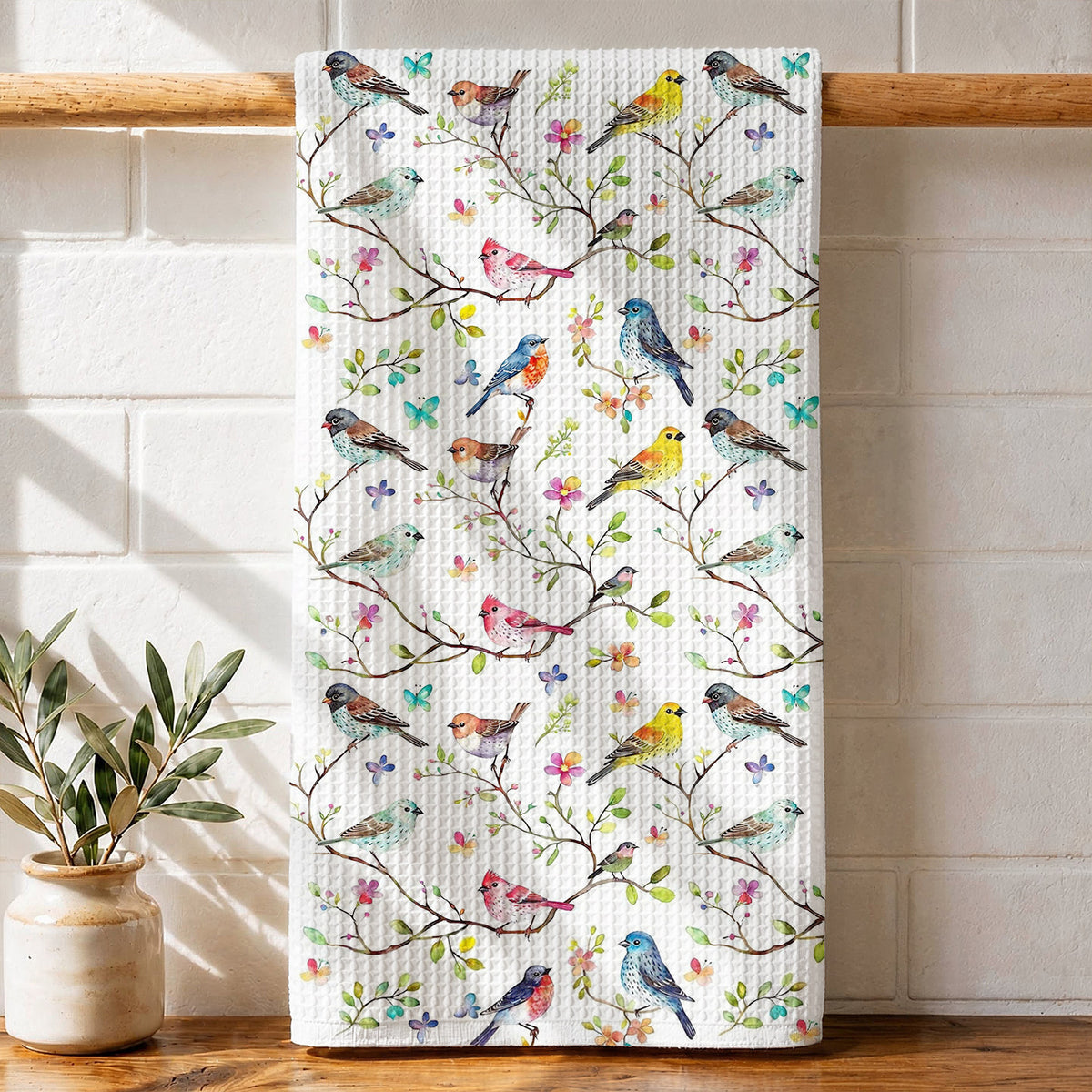 Bird Lovers Kitchen Towel Whispering Songbirds Blossom Haven