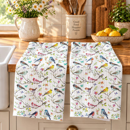 Bird Lovers Kitchen Towel Whispering Songbirds Blossom Haven