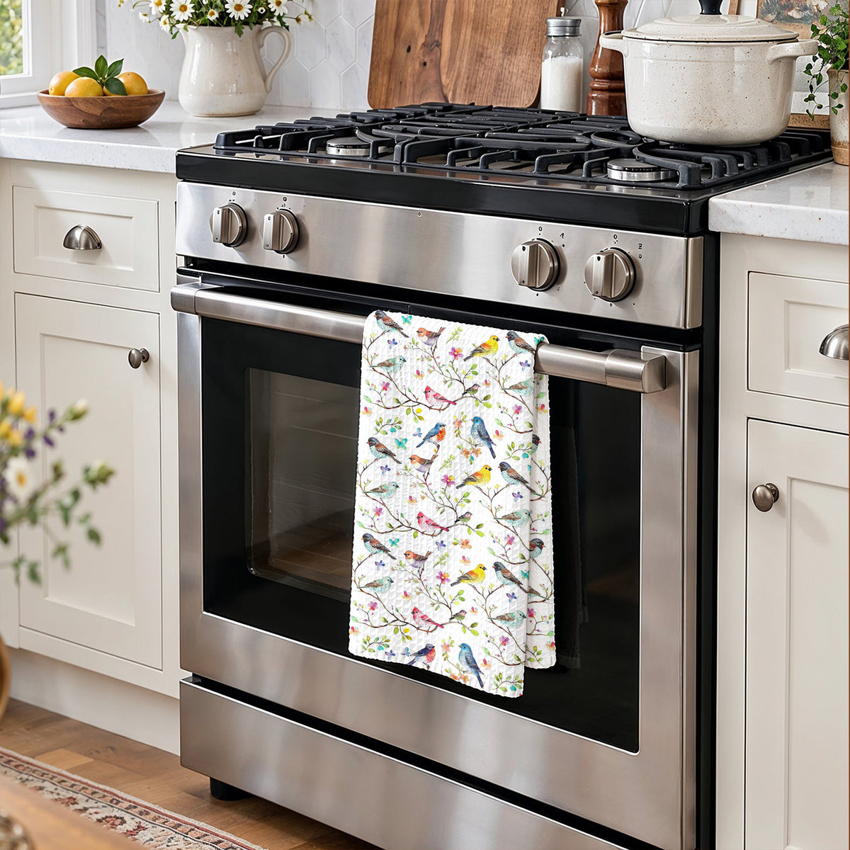 Bird Lovers Kitchen Towel Whispering Songbirds Blossom Haven