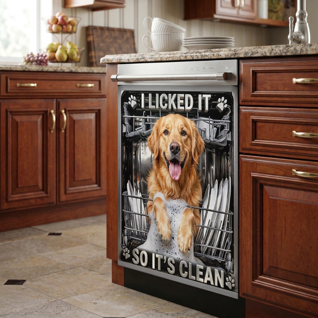 Dog Lover Magnetic Dishwasher Cover Officially Licked Therefore Clean