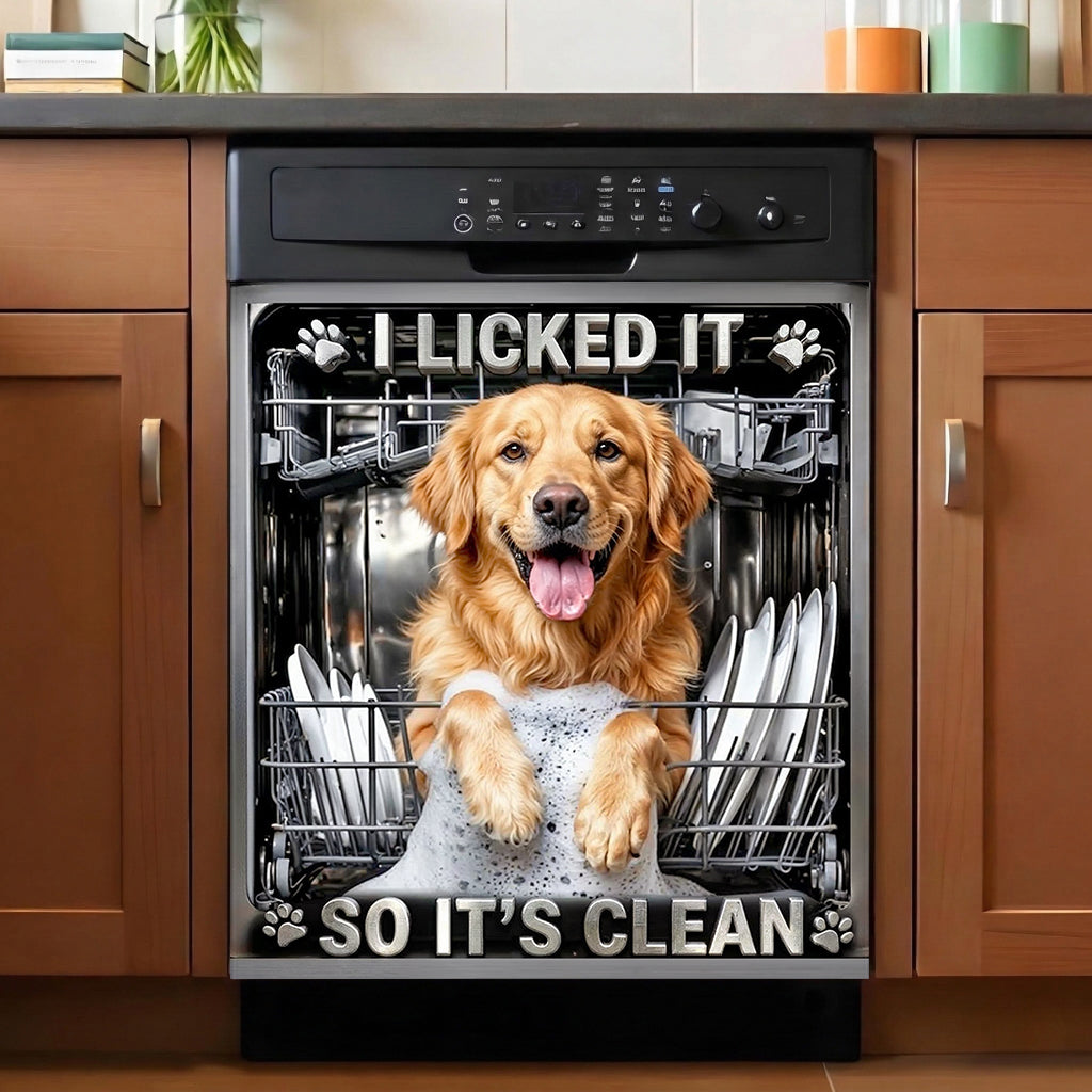 Dog Lover Magnetic Dishwasher Cover Officially Licked Therefore Clean