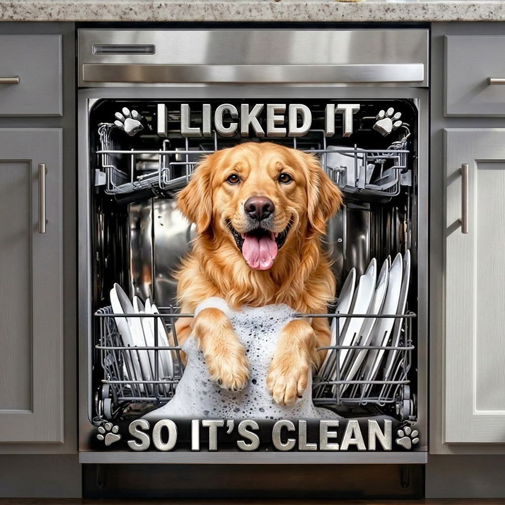 Dog Lover Magnetic Dishwasher Cover Officially Licked Therefore Clean