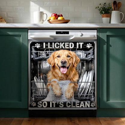 Dog Lover Magnetic Dishwasher Cover Officially Licked Therefore Clean