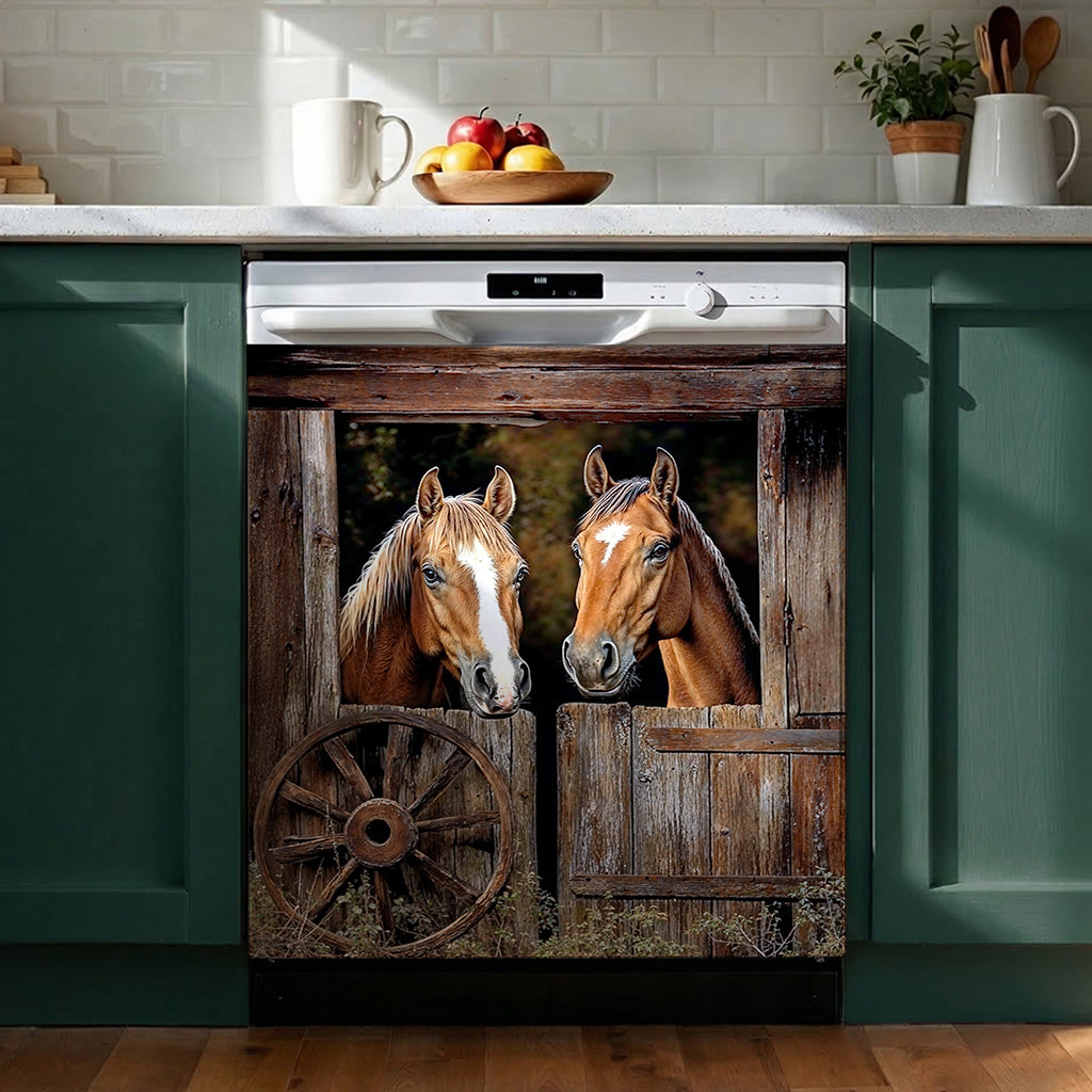 Horse Style Magnetic Dishwasher Cover Rustic Pasture Horse Haven