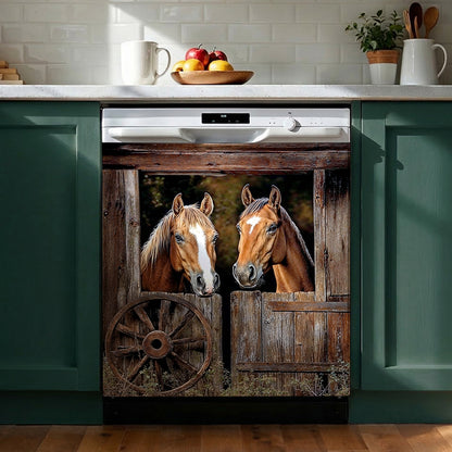 Horse Style Magnetic Dishwasher Cover Rustic Pasture Horse Haven